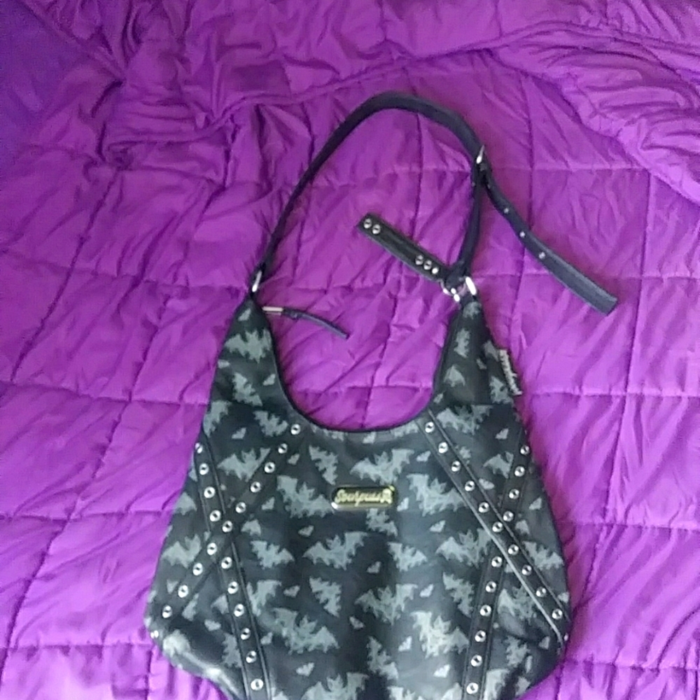 Sourpuss Bats Black Grey Shoulder bag Purse Vegan Goth Discontinued Large Rare